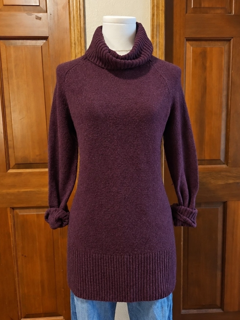 Goodthreads Deep Plum Ribbed Cowl Neck Sweater Dress